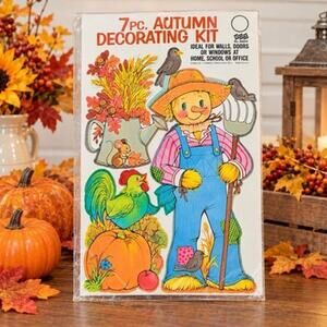 Vintage Eureka 7 Pc Autumn Decorating Kit 88029 Scarecrow Fall Made USA